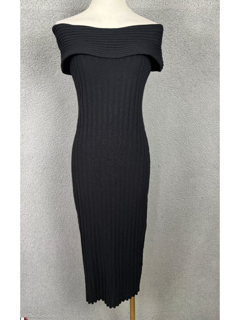 PrettyGarden Women's Black Off-Shoulder Ribbed  Knit Bodycon Midi Dress Lg NWT's